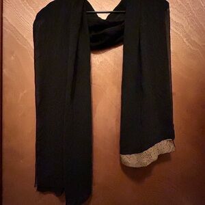 SALE Elegant Black Scarf with Lace Trim
